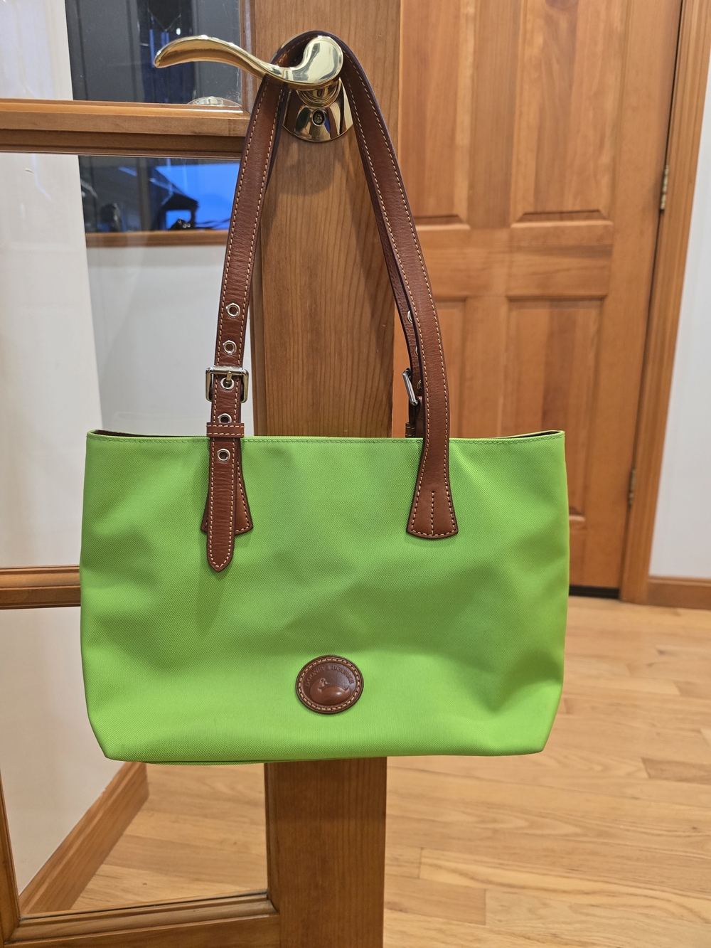 Dooney & Bourke Green Tote Bag with Brown Leather Straps
